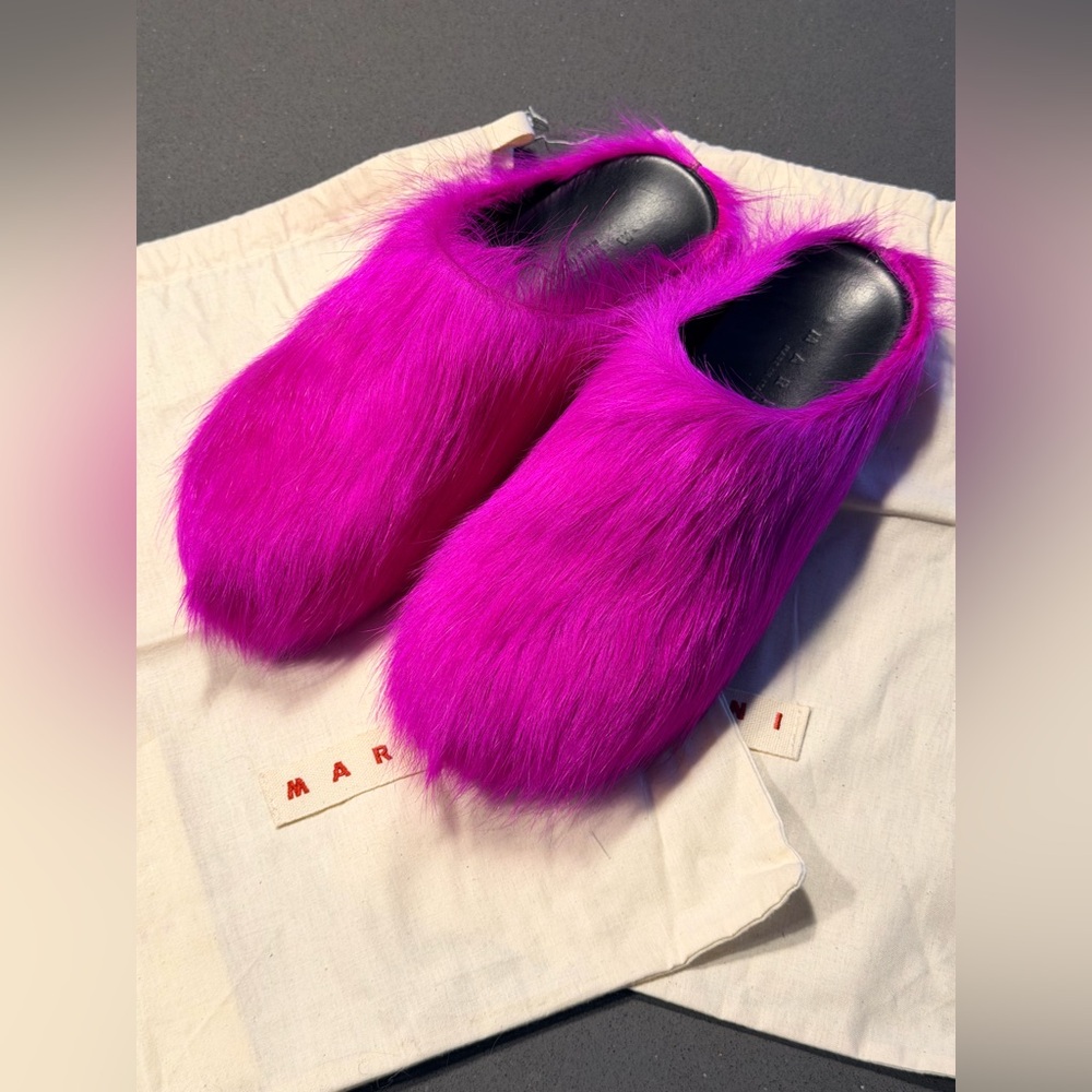 MARNI Fuschia Long Hair Fussbett Sabot Calfskin Size 38 ๐บ - Picture 3 of 5